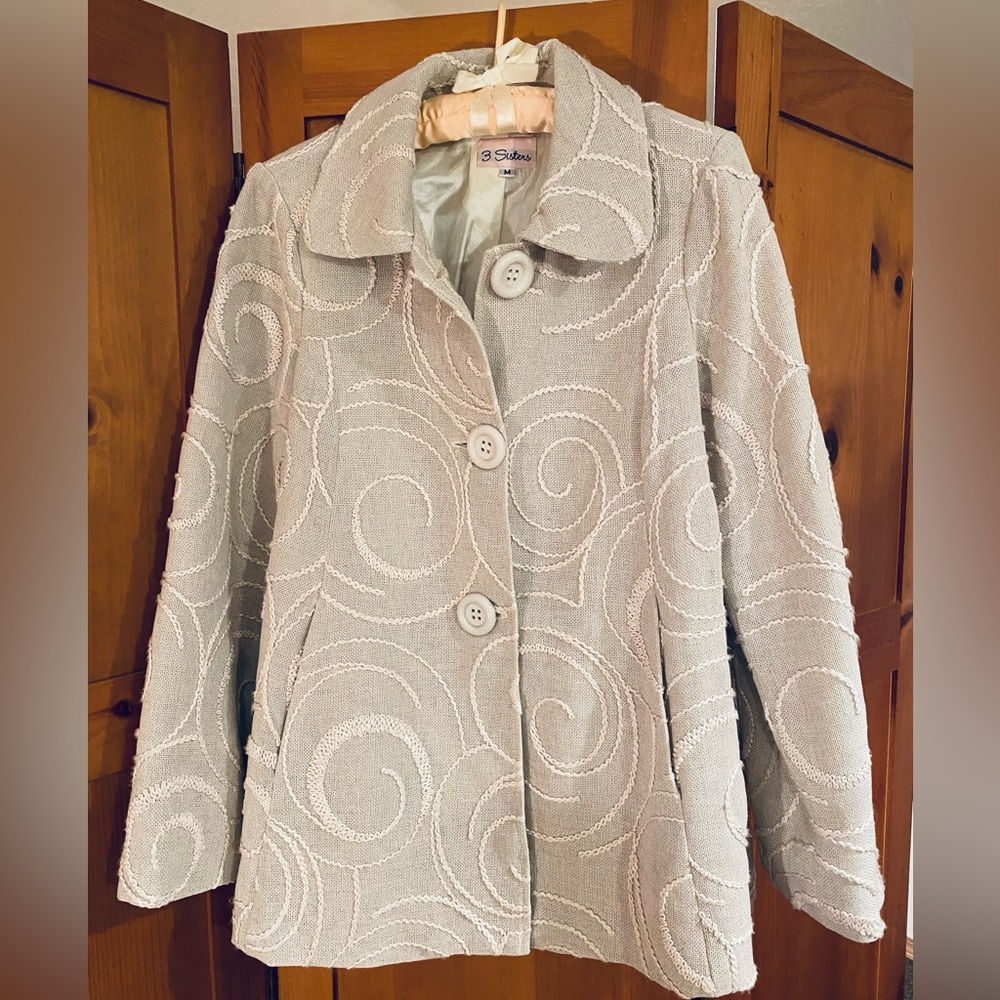3 Sisters cream Embroidered Swing Coat Women’s Medium Style# 3S191 Cut # 1608